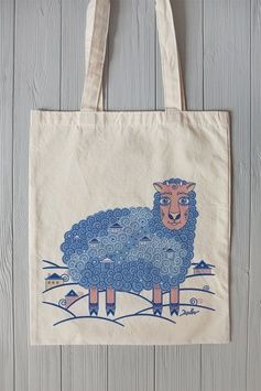 Eco bag "Curly blue sheep"