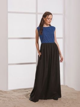 Black long dress with blue embroidery