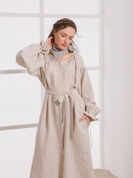 Бежева сукня фасону української вишиванки, M/L