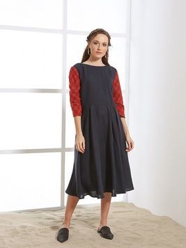 Вark blue dress (hand embroidered sleeves), S/M