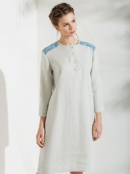 Grey dress with light blue embroidery, M/L