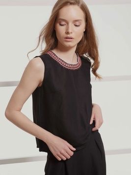 Чорна блуза з вишивкою бісером, XS/S