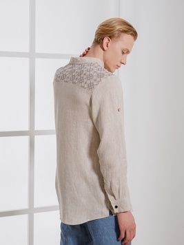 Linen men's shirt with gray embroidery, L/XL