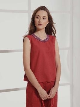 Бордова блуза з вишивкою бісером, L/XL