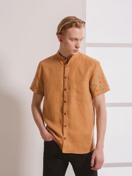 Red-brown shirt with embroidery chestnuts, S/M